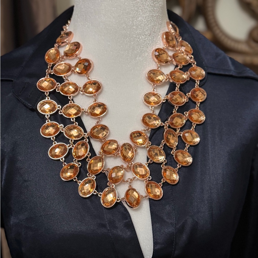 Multi-Strand Amber Crystal Statement Necklace